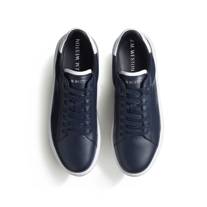 J.m. Weston Basket On Time En Cuir Lisse Marine Détails Blancs