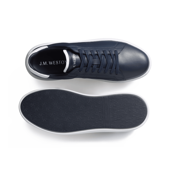 J.m. Weston Basket On Time En Cuir Lisse Marine Détails Blancs