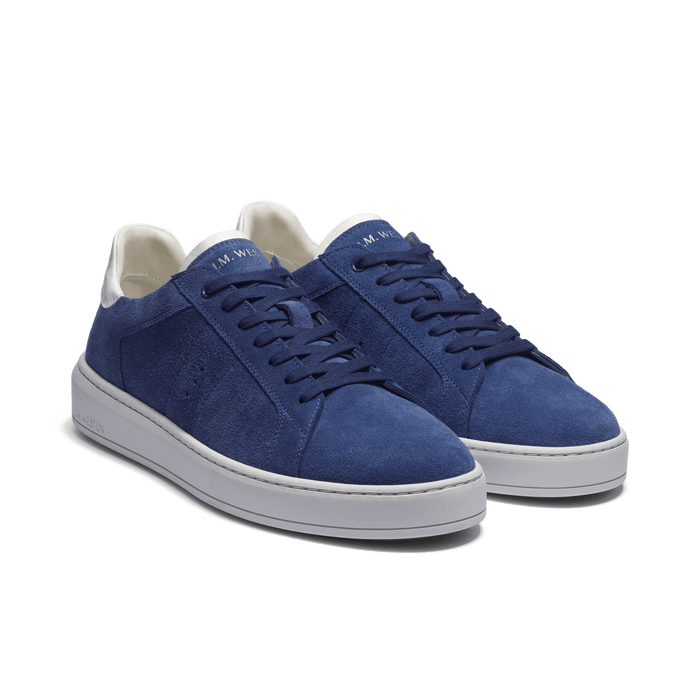 J.m. Weston Basket On Time En Cuir Veau Velours Bleu De Limoges Détails Blanc