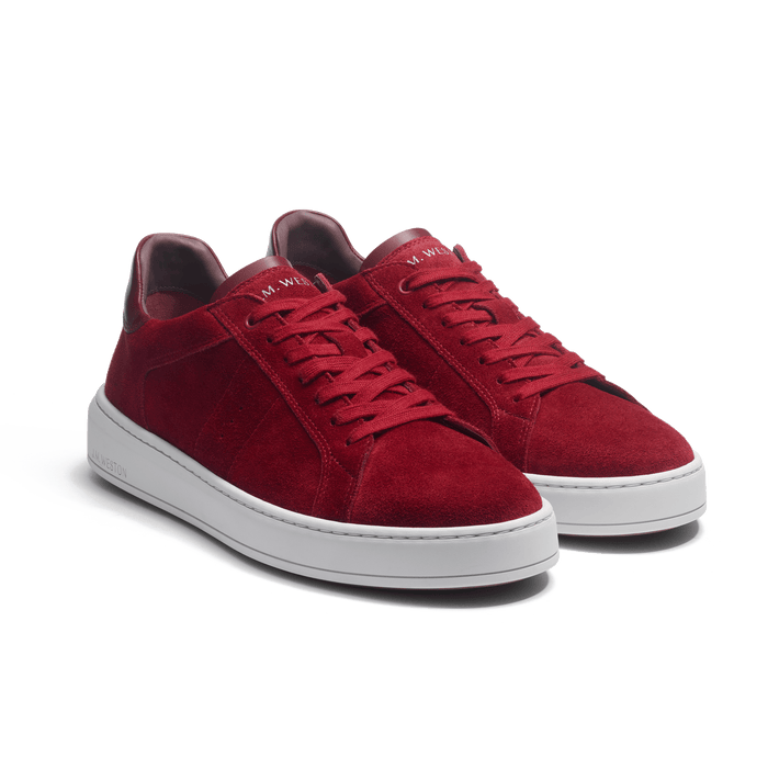 J.m. Weston Basket On Time En Cuir Veau Velours Bordeaux Détails Cuir Veau Sport Bordeaux