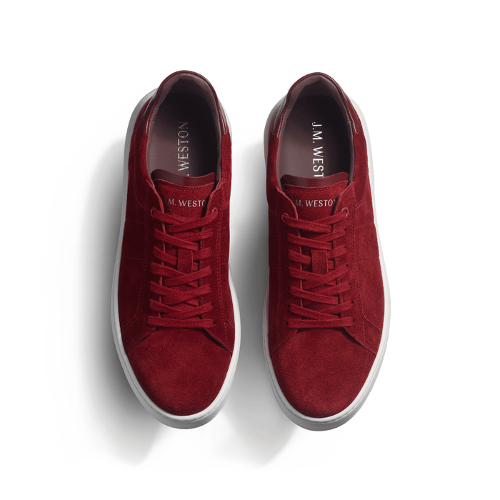 J.m. Weston Basket On Time En Cuir Veau Velours Bordeaux Détails Cuir Veau Sport Bordeaux