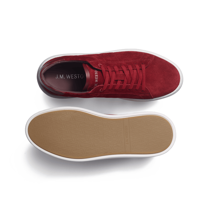 J.m. Weston Basket On Time En Cuir Veau Velours Bordeaux Détails Cuir Veau Sport Bordeaux