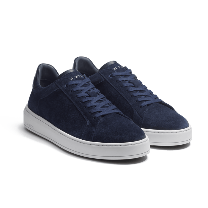 J.m. Weston Basket On Time En Cuir Veau Velours Marine Détails Cuir Veau Sport Marine