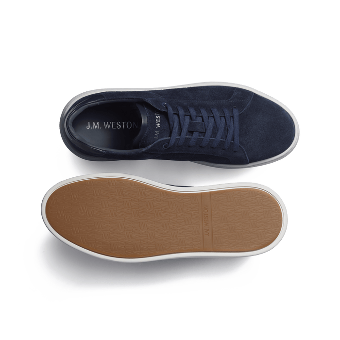 J.m. Weston Basket On Time En Cuir Veau Velours Marine Détails Cuir Veau Sport Marine