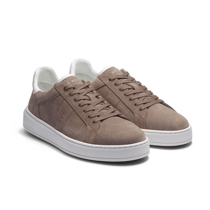 J.m. Weston Basket On Time En Cuir Velours Taupe Détails Cuir Veau Sport Blanc