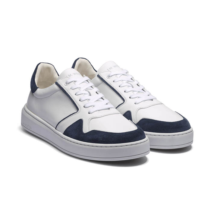 J.m. Weston Basket On Time Oxford En Cuir Veau Sport Blanc Et Cuir Velours Marine