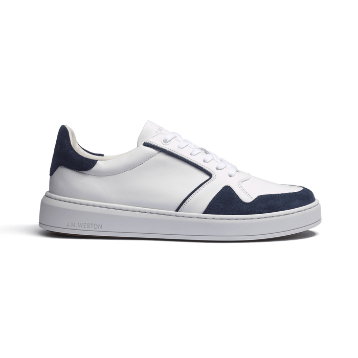 j.m. weston Basket On Time Oxford en cuir veau sport blanc et cuir velours marine