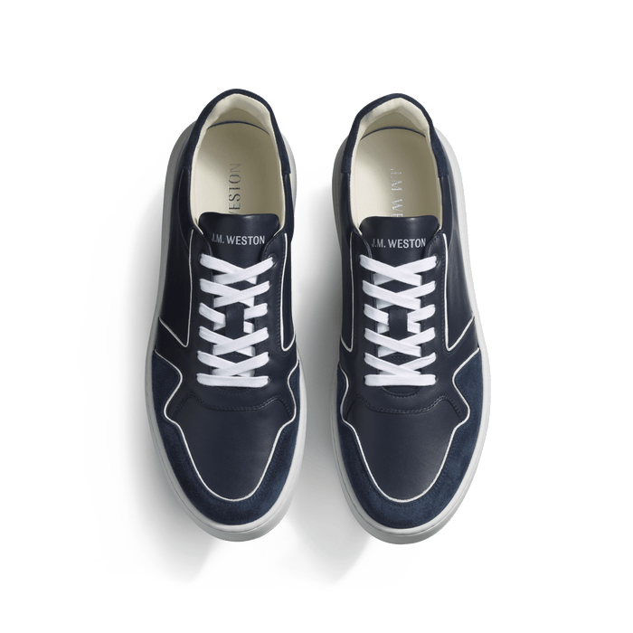 J.m. Weston Basket On Time Oxford En Cuir Veau Sport Marine Et Cuir Veau Velours Marine