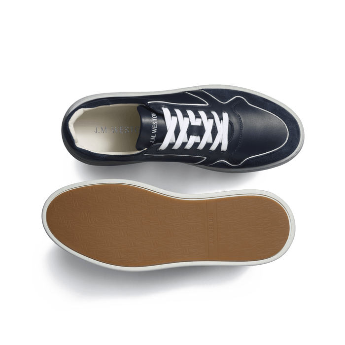 J.m. Weston Basket On Time Oxford En Cuir Veau Sport Marine Et Cuir Veau Velours Marine