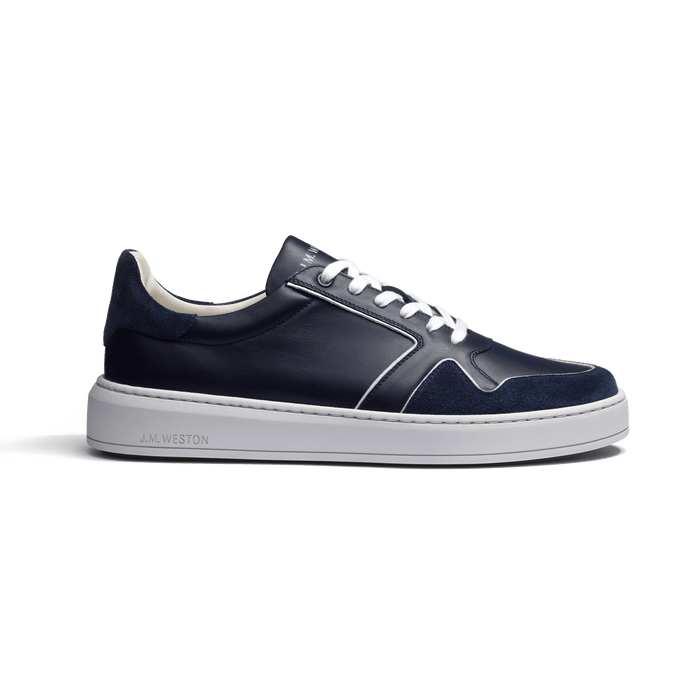 j.m. weston Basket On Time Oxford en cuir veau sport marine et cuir veau velours marine