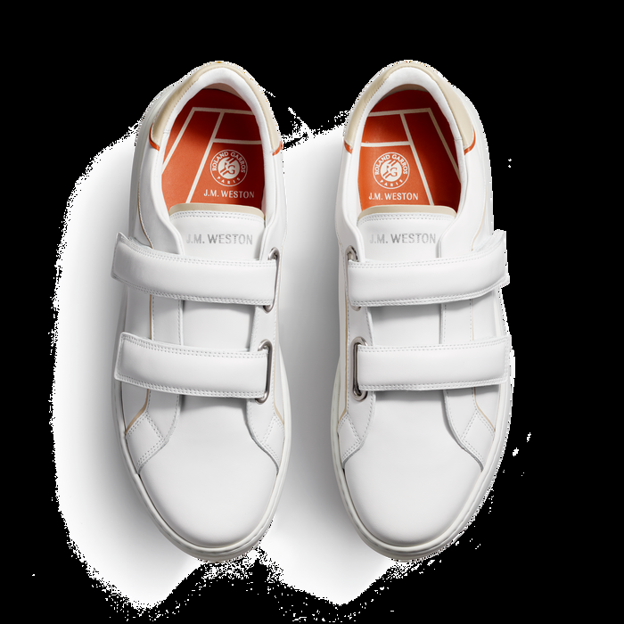 J.m. Weston Basket On Time Roland-Garros En Cuir Lisse Blanc