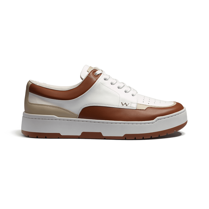 j.m. weston Basket On Top en cuir veau sport blanc détails beige et camel