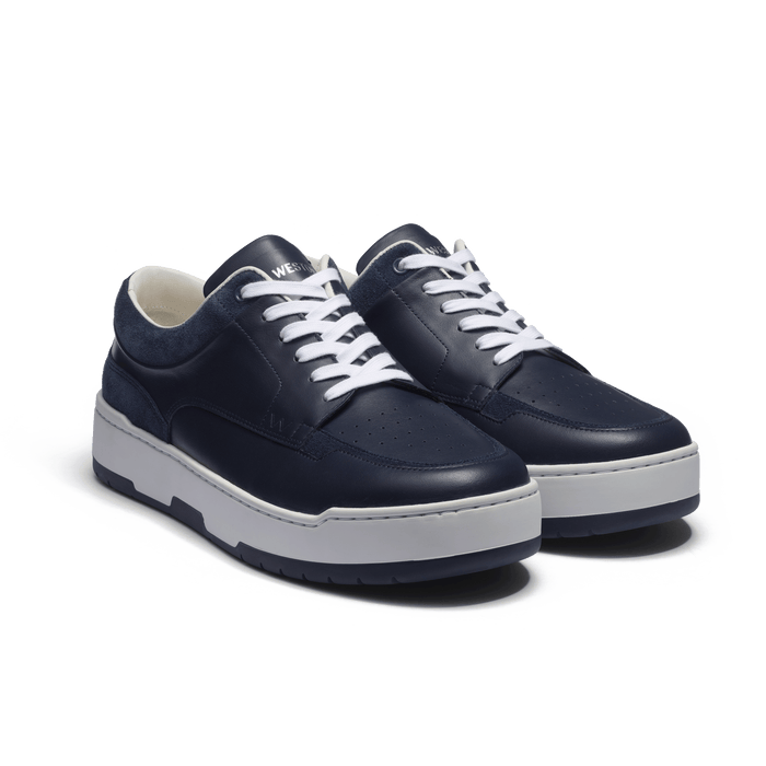 J.m. Weston Basket On Top En Cuir Veau Sport Bleu Marine Et Cuir Veau Velours Bleu Marine