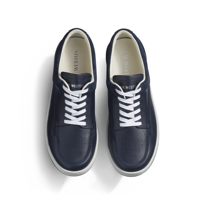 J.m. Weston Basket On Top En Cuir Veau Sport Bleu Marine Et Cuir Veau Velours Bleu Marine