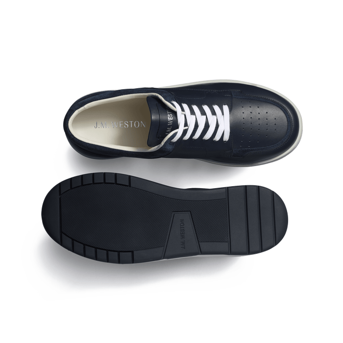 J.m. Weston Basket On Top En Cuir Veau Sport Bleu Marine Et Cuir Veau Velours Bleu Marine