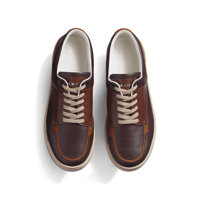 J.m. Weston Basket On Top En Cuir Veau Sport Marron Foncé Et Chocolat Cuir Veau Velours Yucca