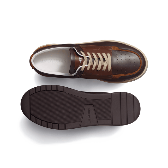 J.m. Weston Basket On Top En Cuir Veau Sport Marron Foncé Et Chocolat Cuir Veau Velours Yucca