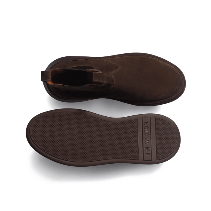 J.m. Weston Bottine Chelsea On Weekend En Cuir Veau Velours Marron Foncé