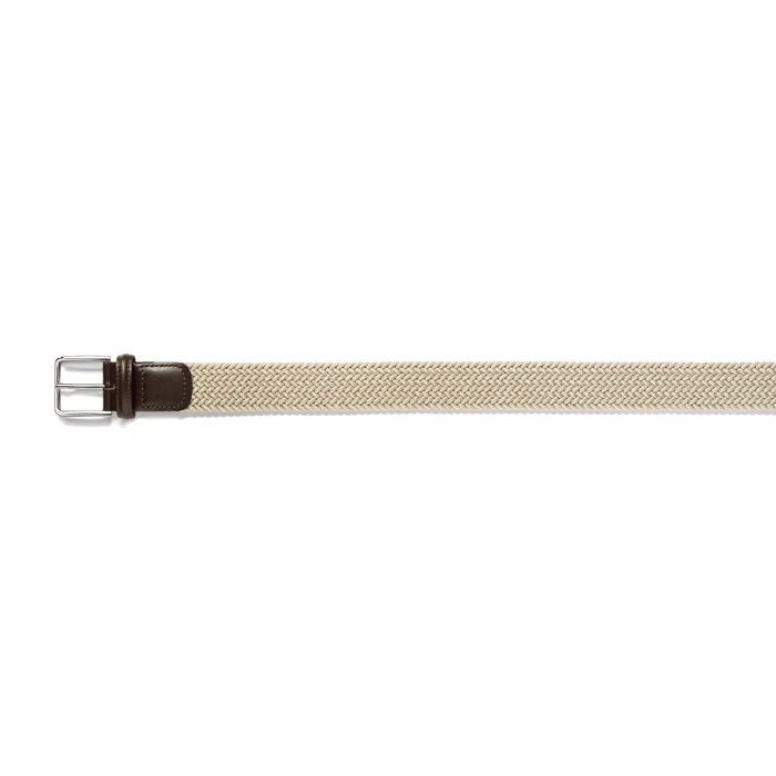 J.m. Weston Ceinture Élastique En Tresse Beige Et Cuir Veau Lisse Marron
