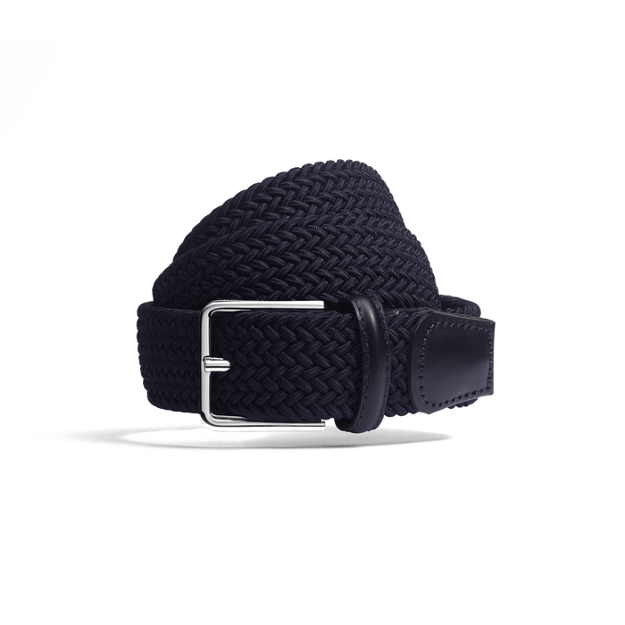 j.m. weston Ceinture Élastique en tresse bleu marine et cuir veau lisse bleu marine