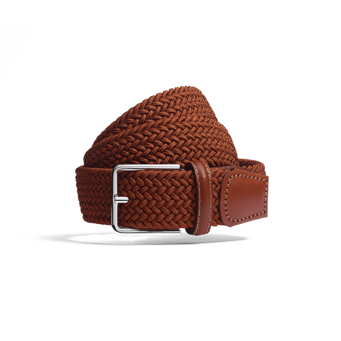 j.m. weston Ceinture Élastique en tresse camel et cuir veau lisse camel