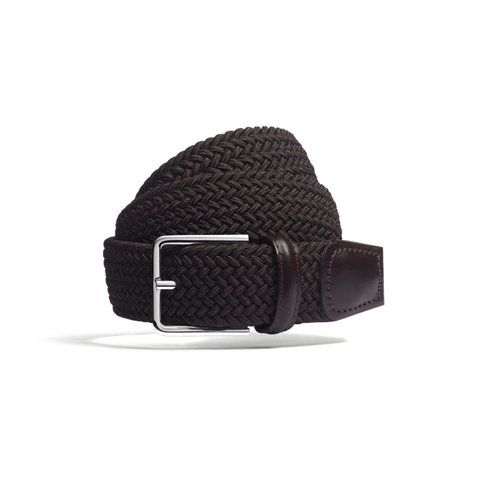 j.m. weston Ceinture Élastique en tresse marron et cuir veau lisse marron