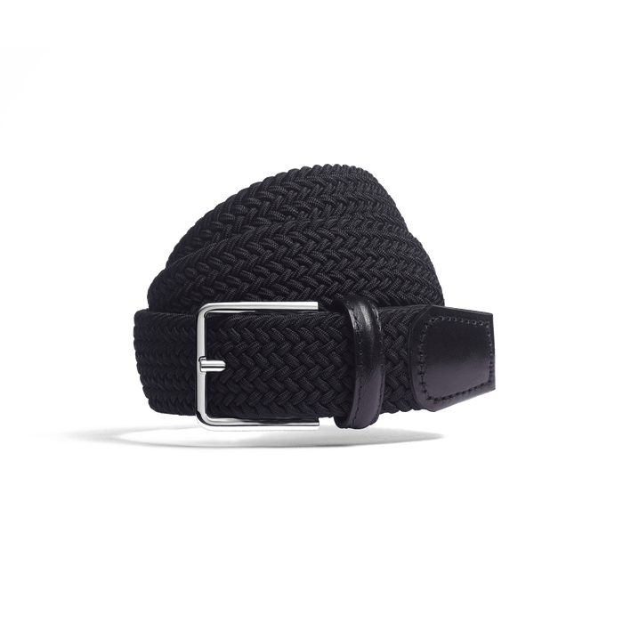 j.m. weston Ceinture Élastique en tresse noir et cuir veau lisse noir