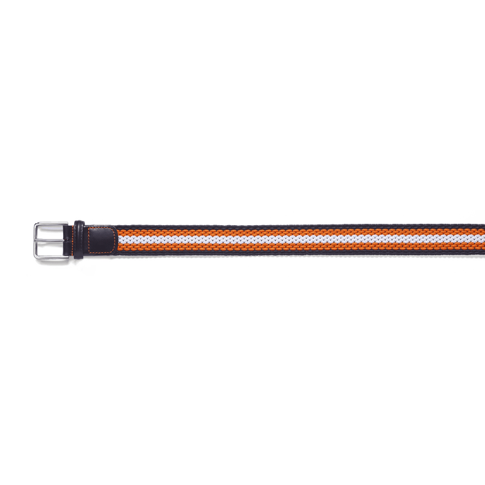 J.m. Weston Ceinture Élastique Roland-Garros En Tresse Bleu Marine Blanche Et Orange Terre Battue Et Cuir Veau Lisse Bleu Marine