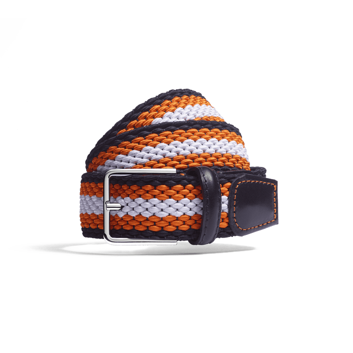 j.m. weston Ceinture Élastique Roland-Garros en tresse bleu marine blanche et orange terre battue et cuir veau lisse bleu marine j.m. weston Ceinture Élastique Roland-Garros en tresse bleu marine blanche et orange terre battue et cuir veau lisse bleu marine