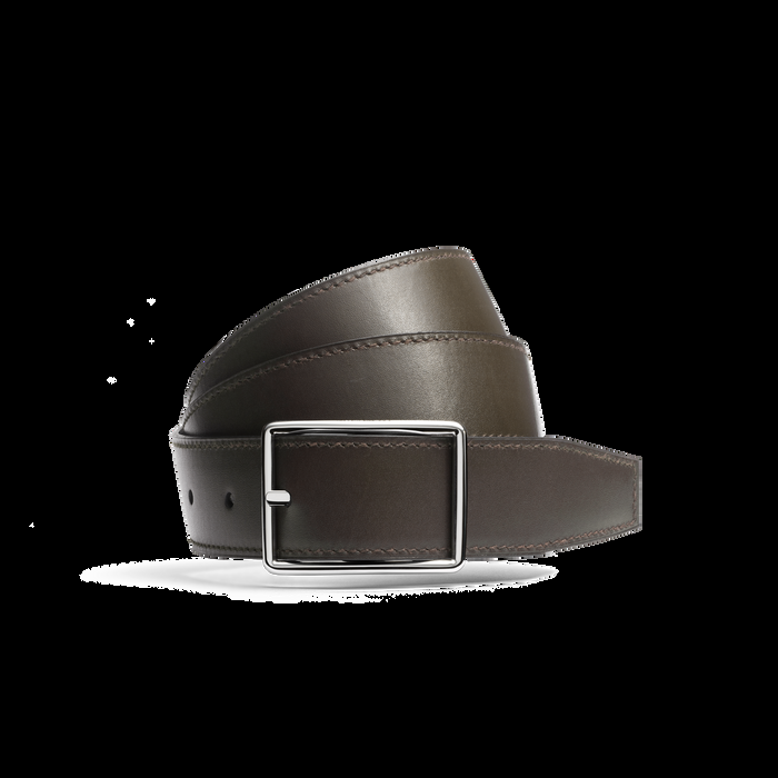 j.m. weston Ceinture Iéna Cuir veau box terre d'ombre & cuir veau box noir