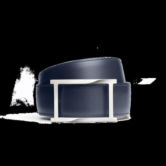 J.m. Weston Ceinture Vice-Versa Cuir Veau Box Burgundy & Cuir Veau Box Bleu Marine Essentiel