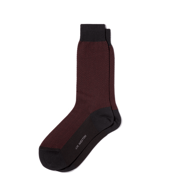j.m. weston Chaussettes Chevrons Courtes en coton Bordeaux et noir