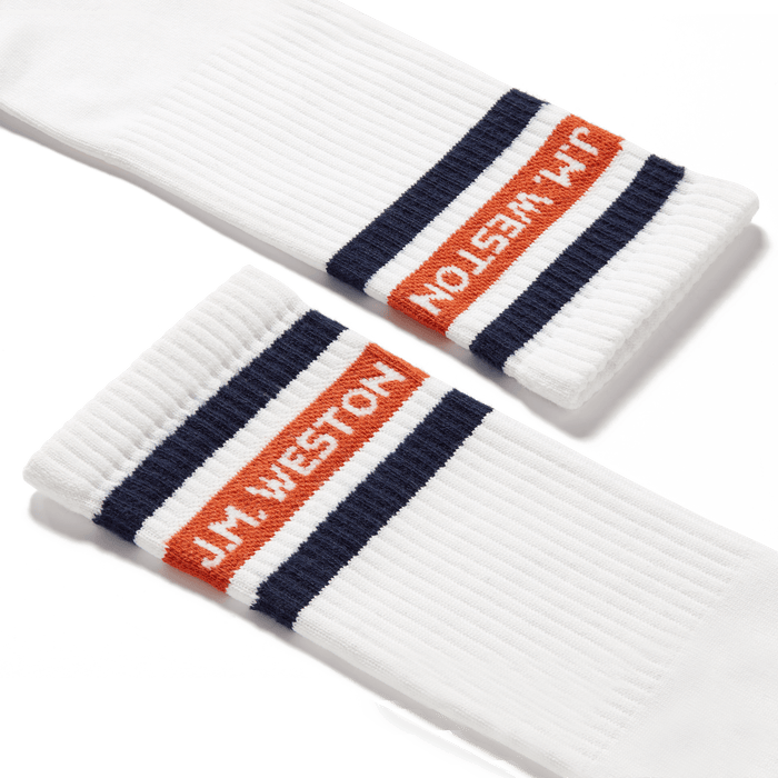J.m. Weston Chaussettes Courtes à Bandes Roland-Garros En Polyamide Blanc Avec Détails Orange Terre Battue Et Bleu Marine