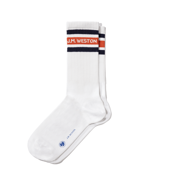 j.m. weston Chaussettes courtes à bandes Roland-Garros en Polyamide blanc avec détails orange terre battue et bleu marine