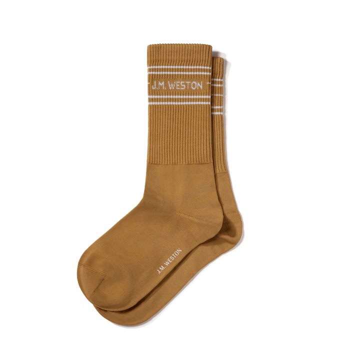 j.m. weston Chaussettes sport courtes à bandes en Polyamide beige détails blanc