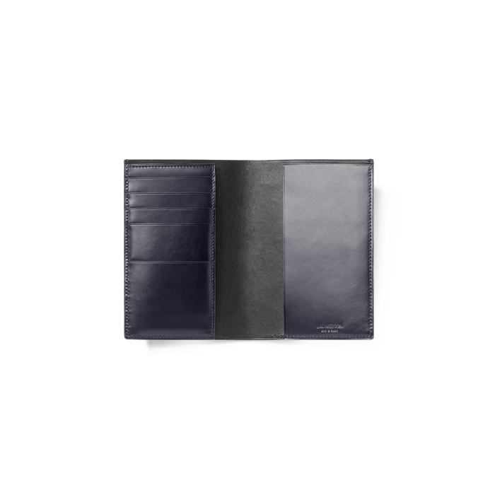 J.m. Weston Couverture Passeport Cuir Veau Lisse Noir & Cuir Veau Box Bleu Marine