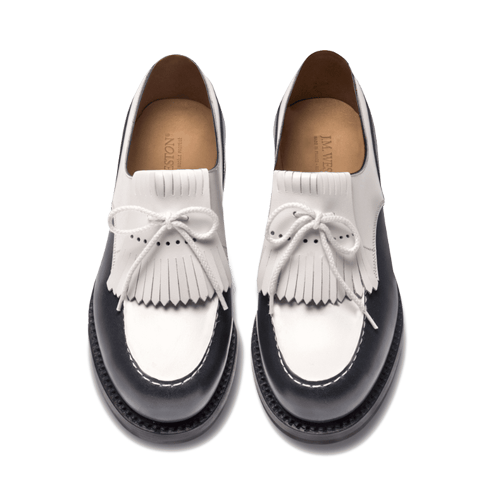 J.m. Weston Derby Golf Femme En Cuir Lisse Blanc Bleu