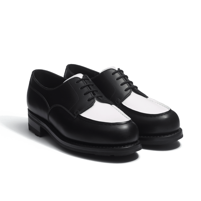 J.m. Weston Derby Golf Femme En Cuir Veau Box Noir Et Cuir Veau Souple Blanc