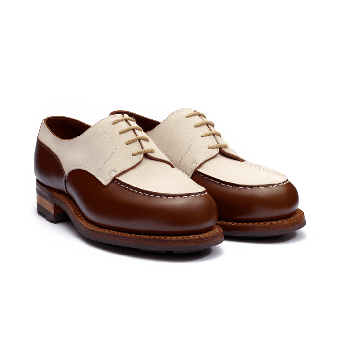 J.m. Weston Derby Golf Femme En Cuir Veau Lisse Marron Et Velours Beige