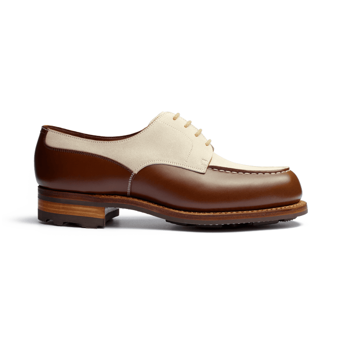 j.m. weston Derby Golf femme en cuir veau lisse marron et velours beige