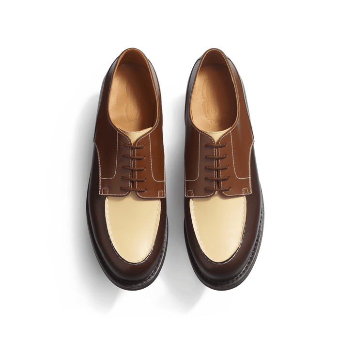 J.m. Weston Derby Golf Homme En Cuir Veau Box Mélèze Bergeronnette Et Porcelaine