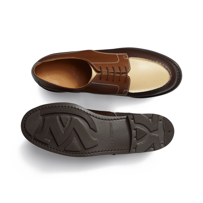 J.m. Weston Derby Golf Homme En Cuir Veau Box Mélèze Bergeronnette Et Porcelaine