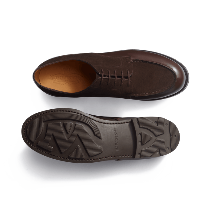 J.m. Weston Derby Golf Homme En Cuir Veau Box Mélèze & Cuir Veau Marron Foncé