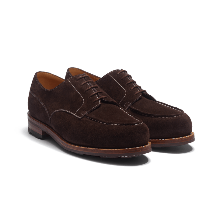 J.m. Weston Derby Golf Homme En Cuir Veau Velours Chocolat Piqûre Contrastée écrue