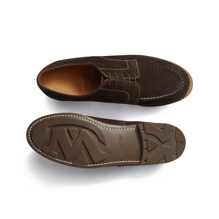 J.m. Weston Derby Golf Homme En Cuir Veau Velours Chocolat Piqûre Contrastée écrue