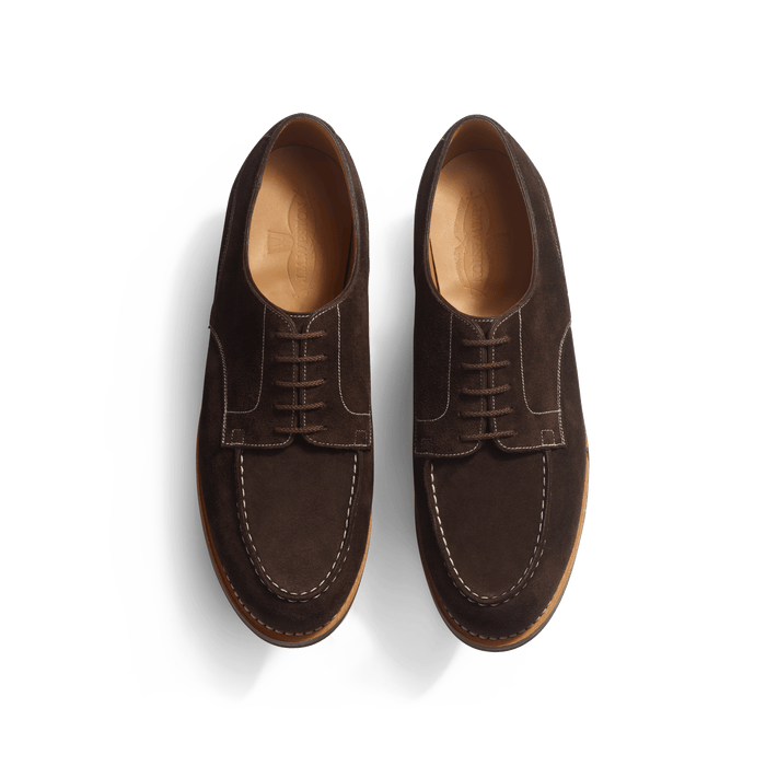 J.m. Weston Derby Golf Homme En Cuir Veau Velours Chocolat Piqûre Contrastée écrue