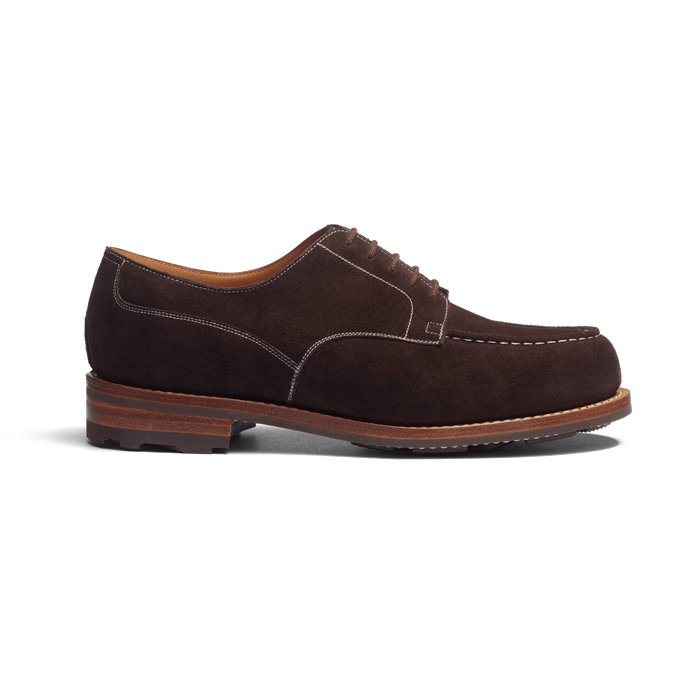 j.m. weston Derby Golf homme en cuir veau velours chocolat piqûre contrastée écrue