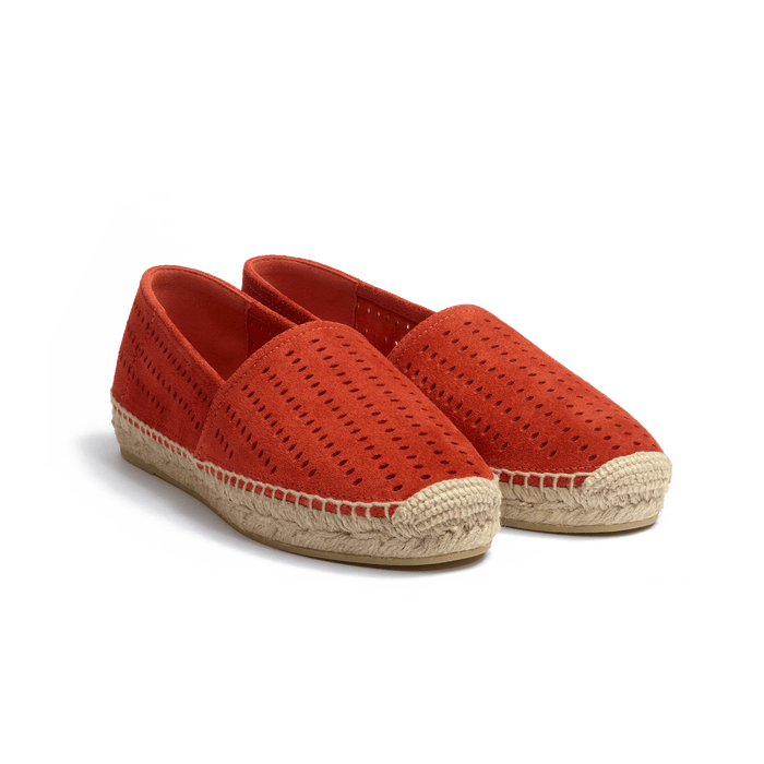 J.m. Weston Espadrille Wait And Sea Femme En Cuir Veau Velours Perforé Orange
