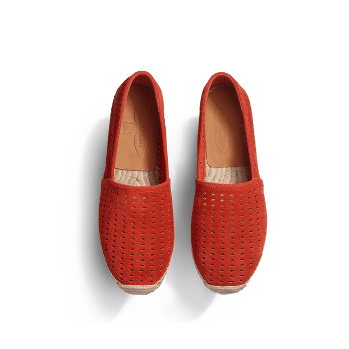 J.m. Weston Espadrille Wait And Sea Femme En Cuir Veau Velours Perforé Orange