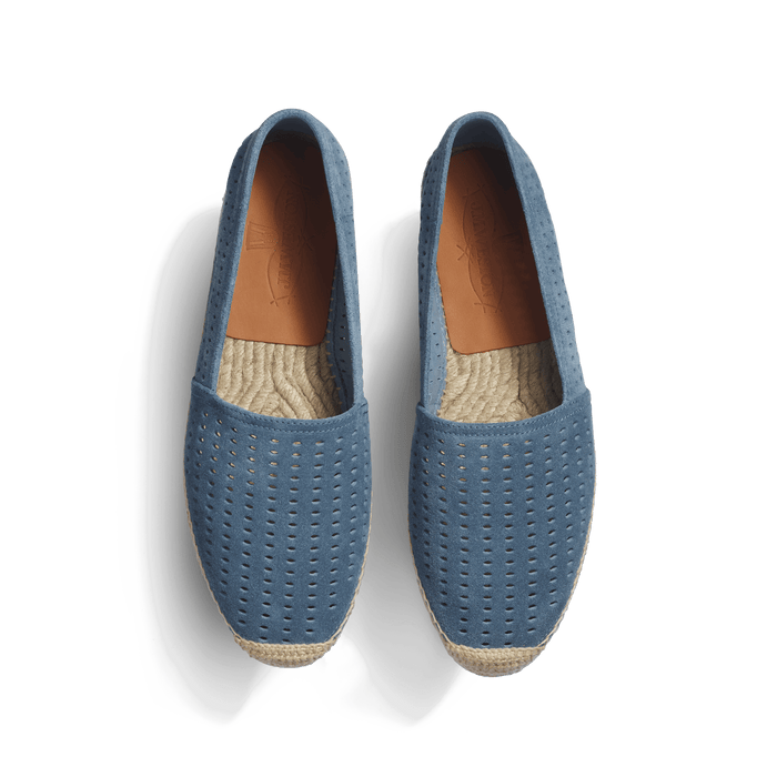 J.m. Weston Espadrille Wait And Sea Homme En Cuir Veau Velours Perforé Bleu Ciel